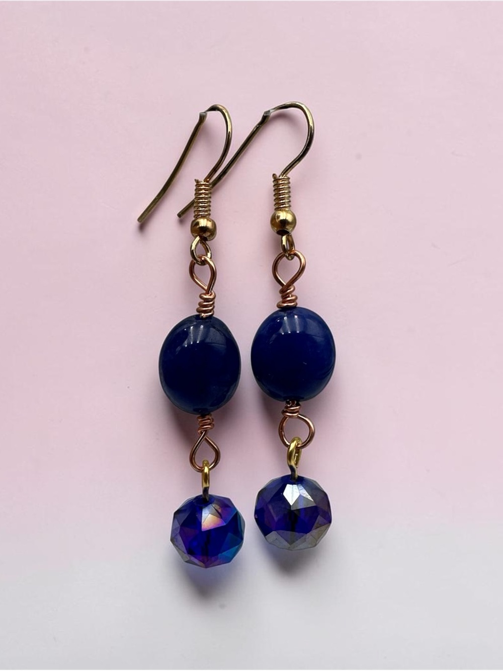 Handmade Blue Beaded Dangle Earrings Crystal Drop Boho Jewelry Gift